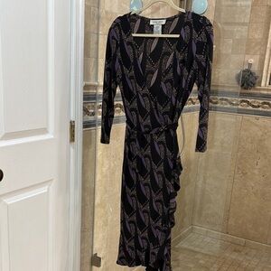 White House Black Market Purple and Black Long Sleeve Dress